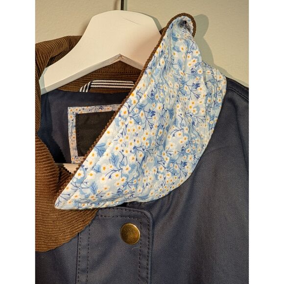 J.Crew Navy Barn Jacket with Liberty Floral Print Fabric, Women's Size L - Picture 9 of 16